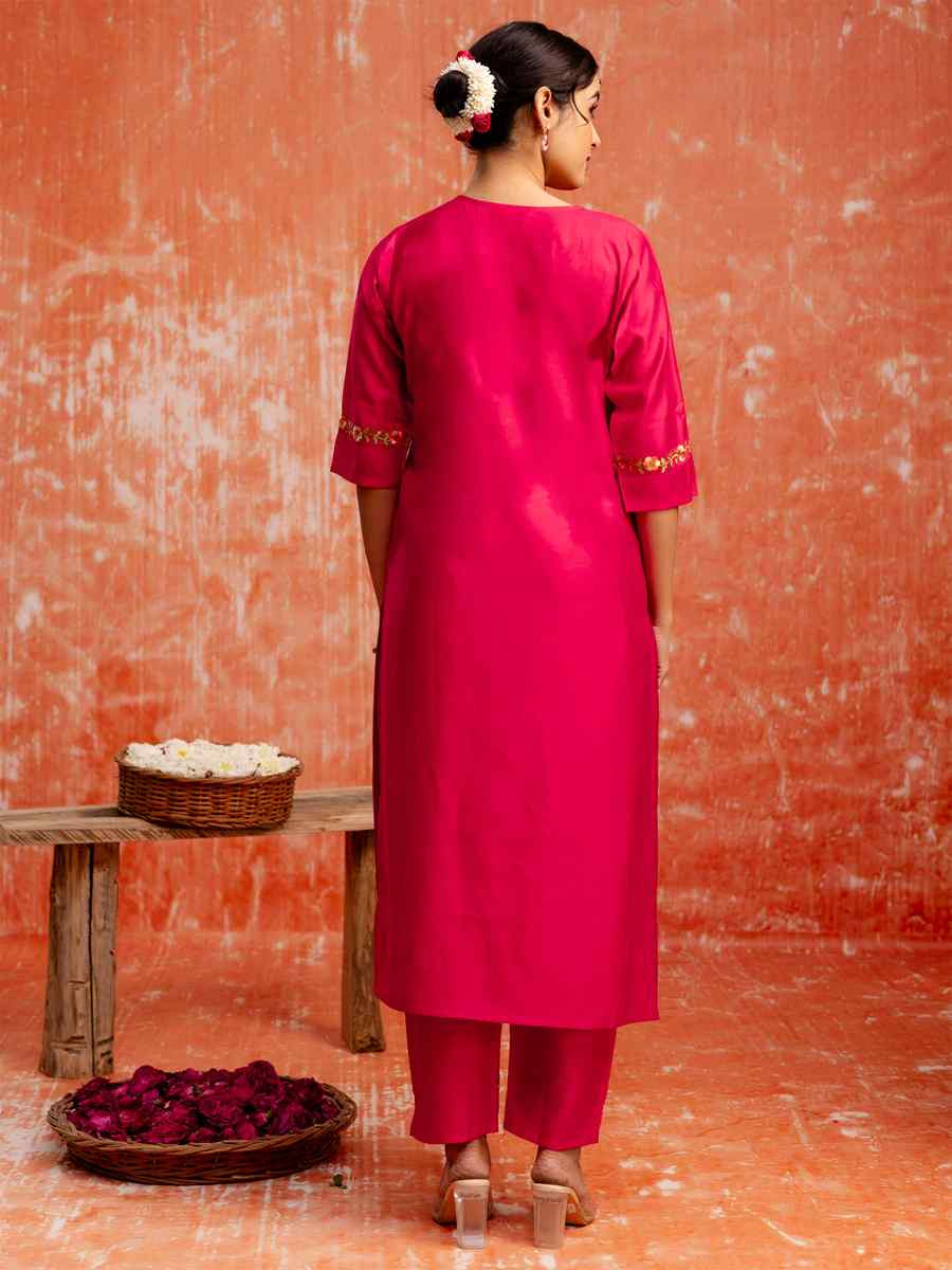 Pink Viscose Rayon Embroidered Party Wedding Ready Pant Salwar Kameez