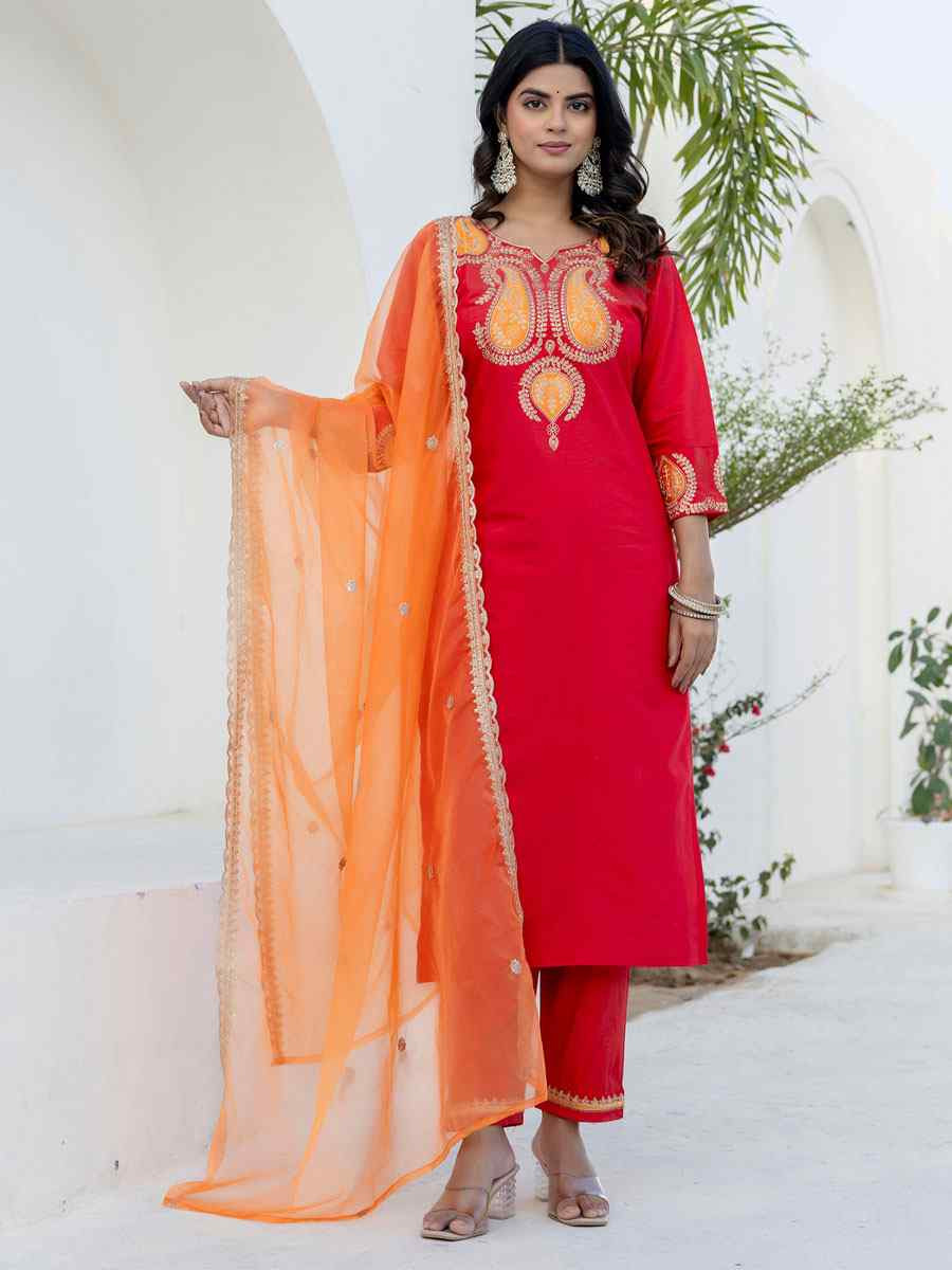 Pink Viscose Rayon Embroidery Party Wedding Festival Casual Ready Pant Salwar Kameez