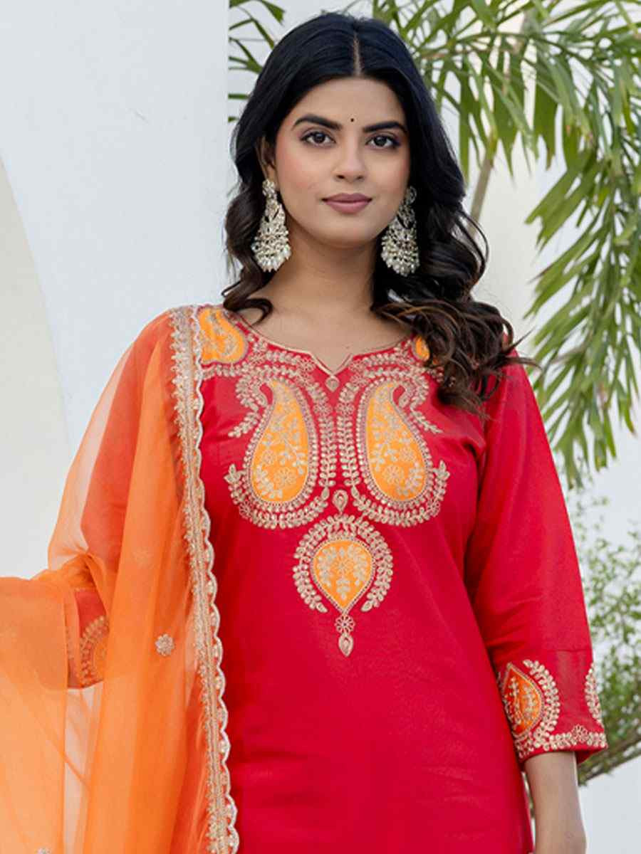 Pink Viscose Rayon Embroidery Party Wedding Festival Casual Ready Pant Salwar Kameez