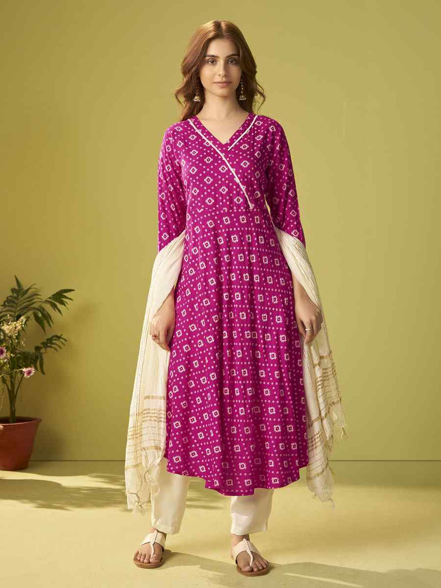 Pink Viscose Rayon Printed Party Wedding Festival Casual Ready  Pant Salwar Kameez