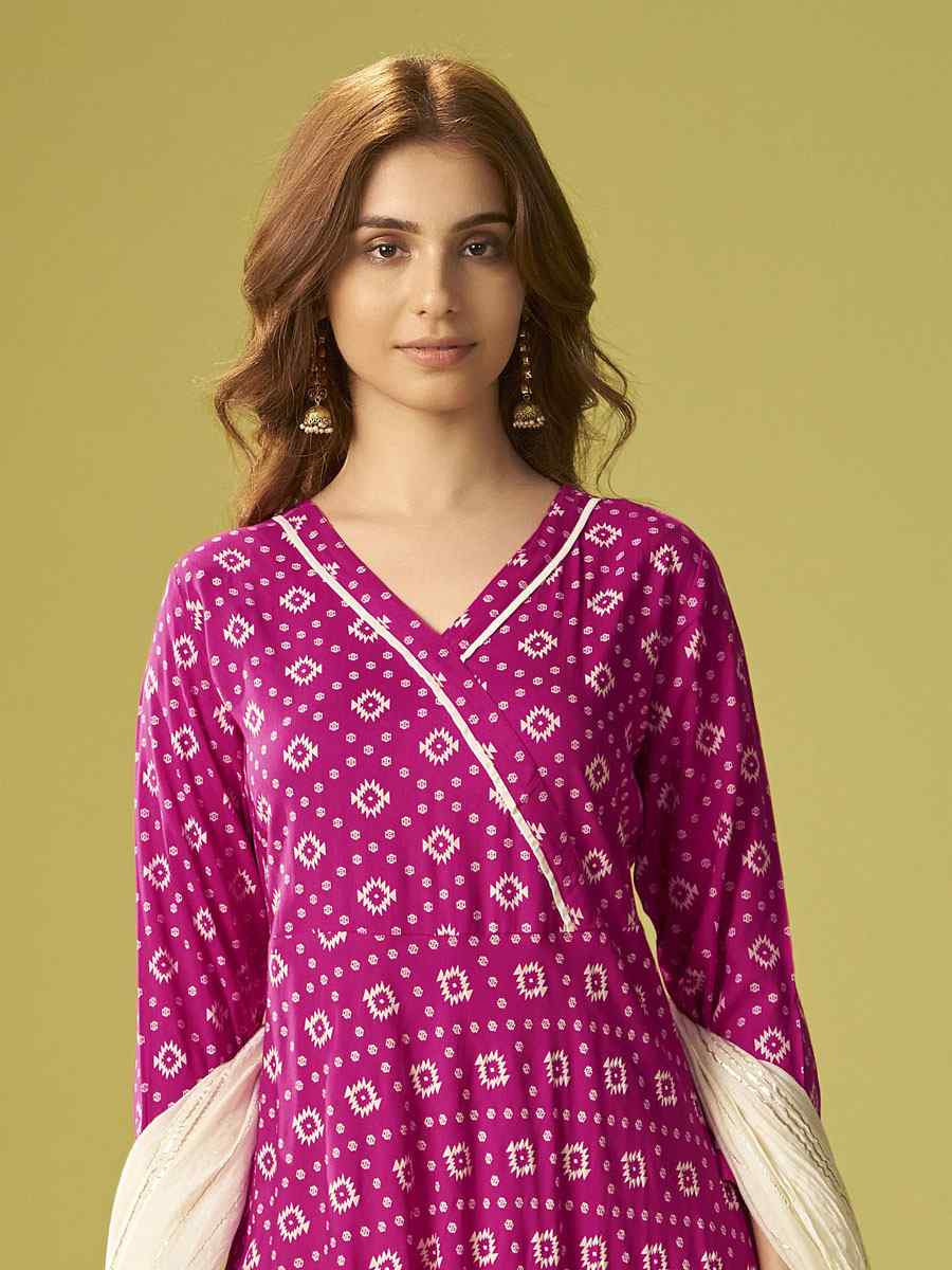 Pink Viscose Rayon Printed Party Wedding Festival Casual Ready Pant Salwar Kameez