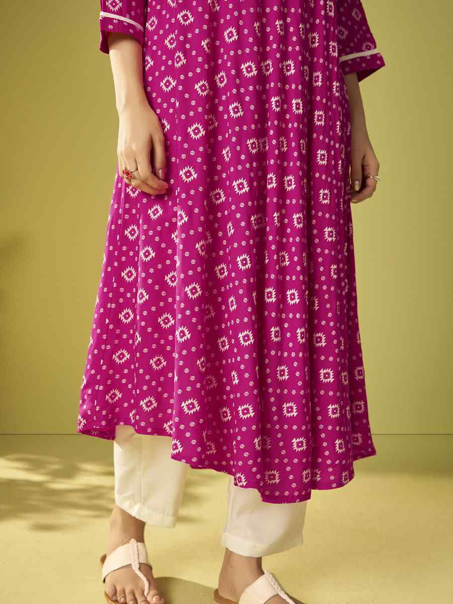 Pink Viscose Rayon Printed Party Wedding Festival Casual Ready  Pant Salwar Kameez