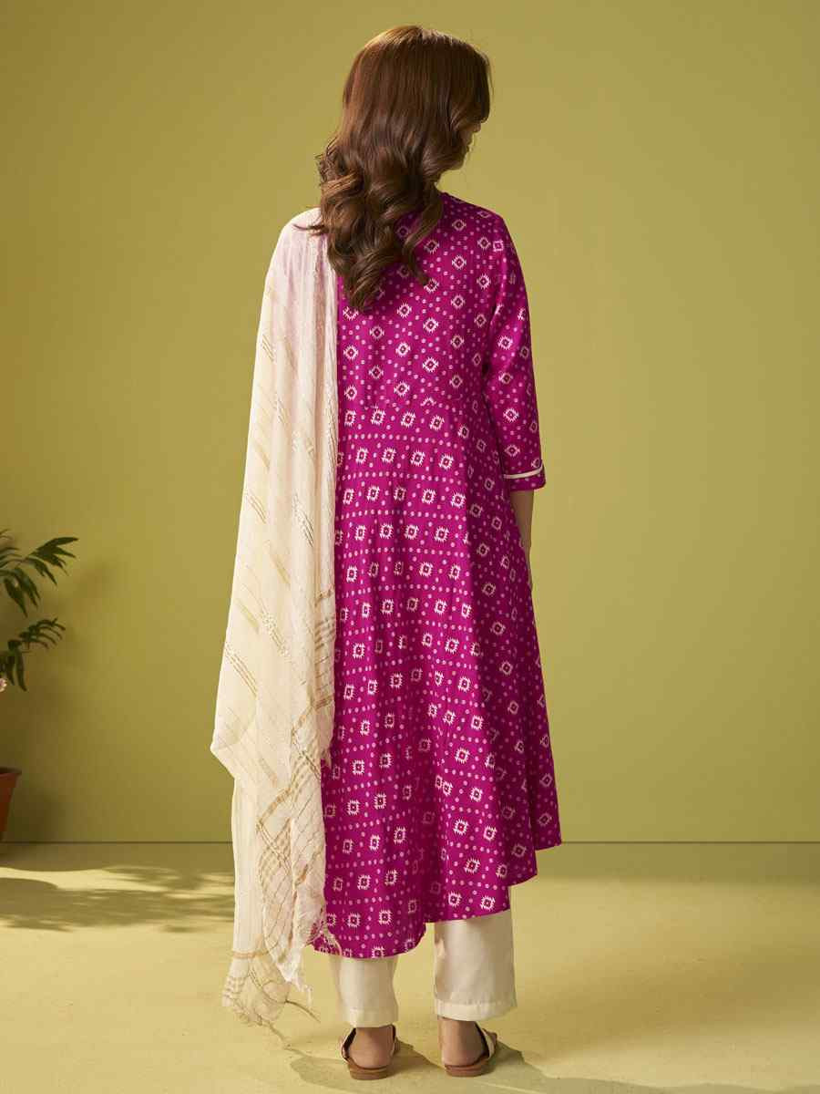 Pink Viscose Rayon Printed Party Wedding Festival Casual Ready  Pant Salwar Kameez
