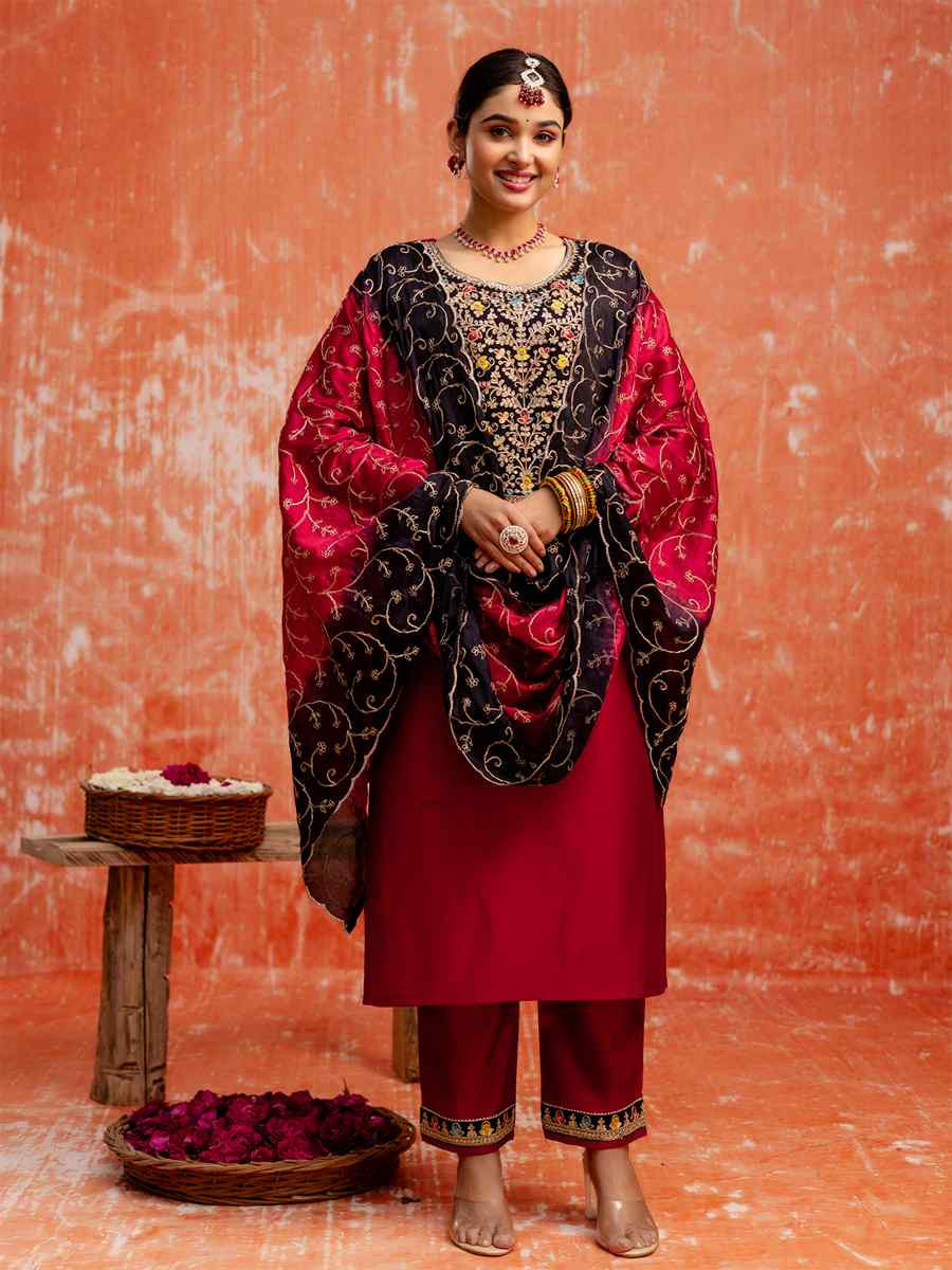 Pink Viscose RayonEmbroidered Festival Casual Ready Pant Salwar Kameez