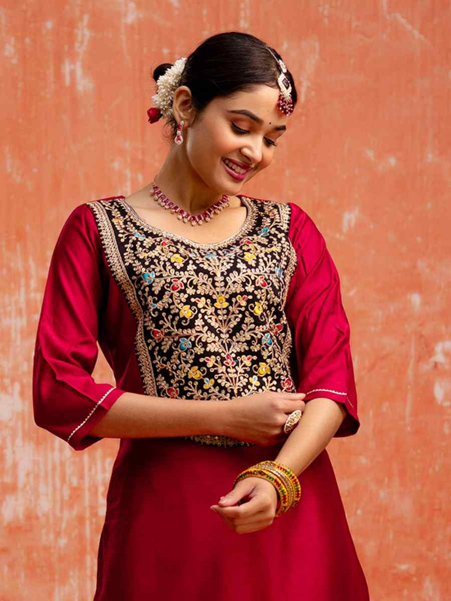 Pink Viscose RayonEmbroidered Festival Casual Ready Pant Salwar Kameez