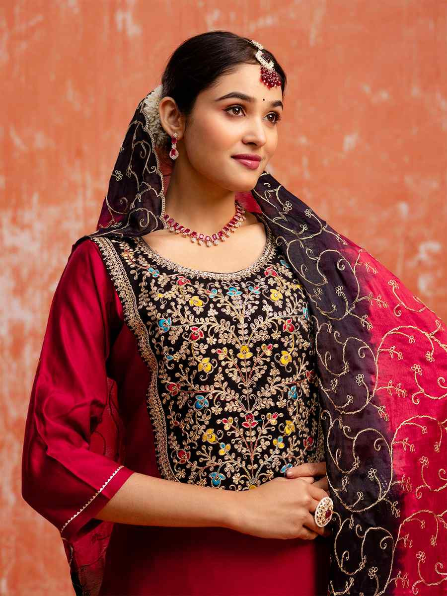 Pink Viscose RayonEmbroidered Festival Casual Ready Pant Salwar Kameez