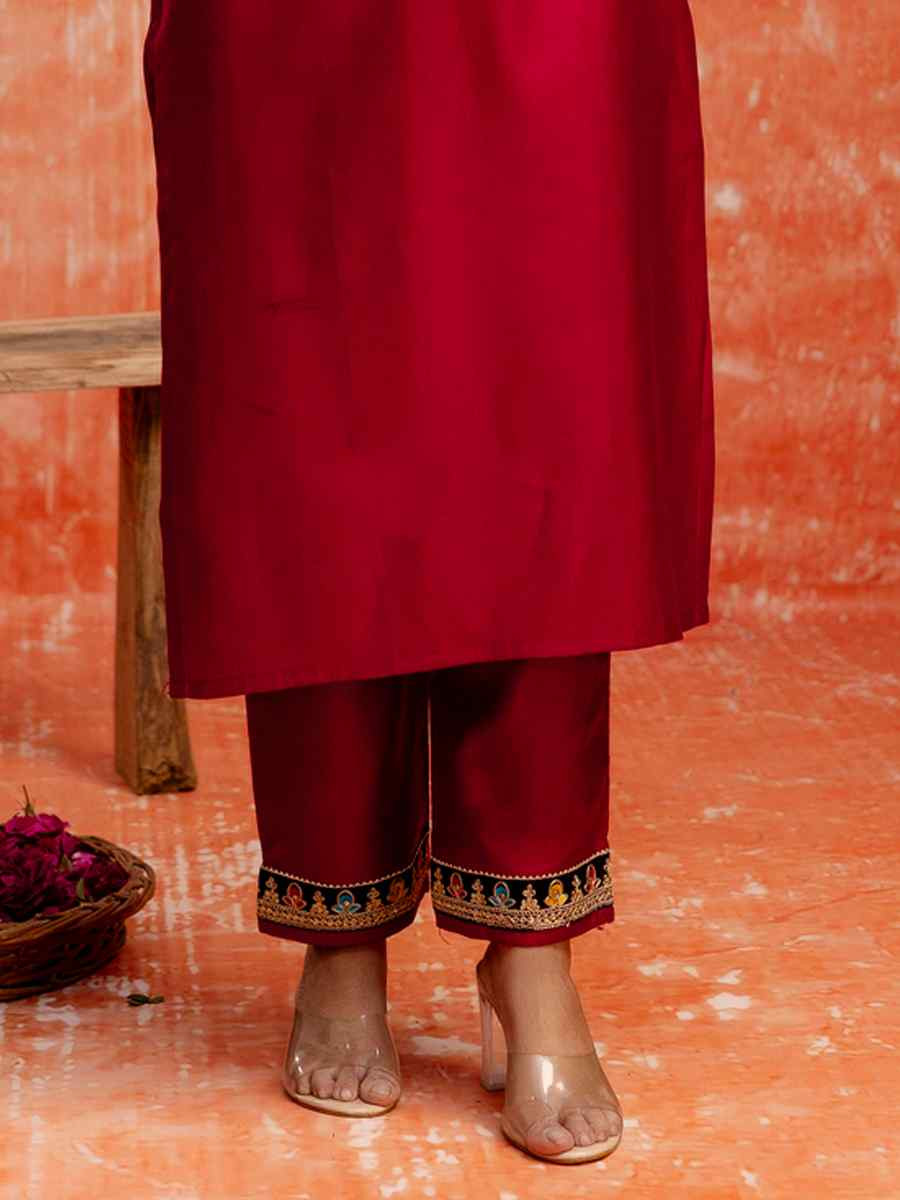 Pink Viscose RayonEmbroidered Festival Casual Ready Pant Salwar Kameez