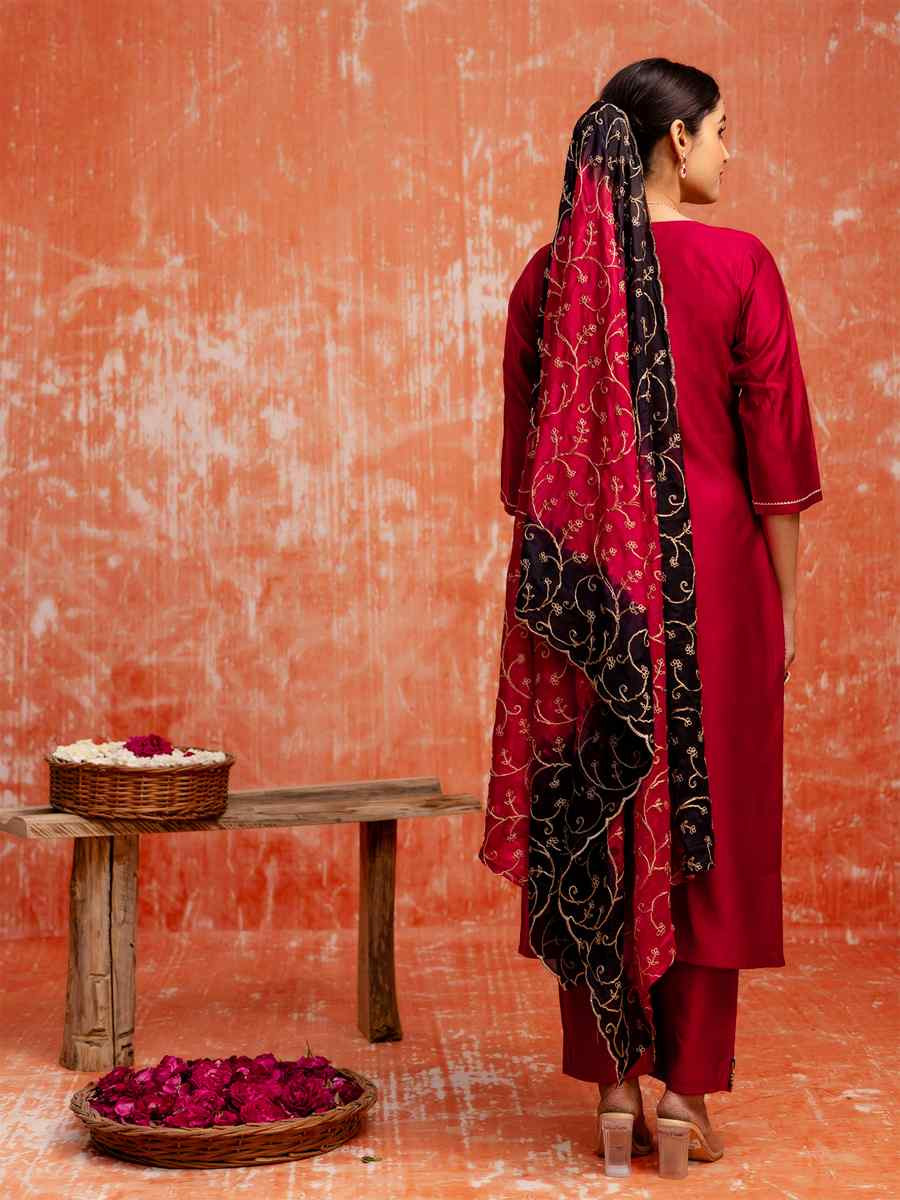 Pink Viscose RayonEmbroidered Festival Casual Ready Pant Salwar Kameez