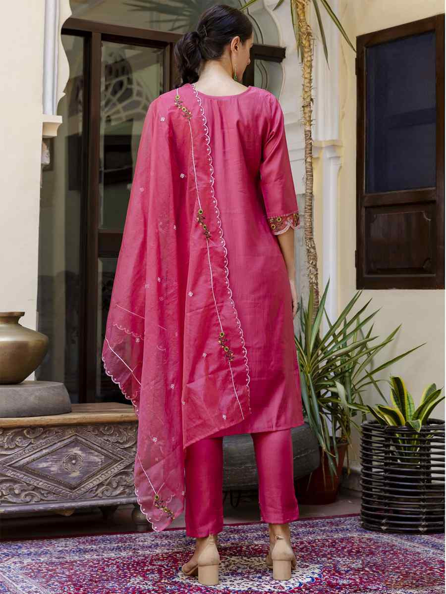 Pink Viscose Roman Silk Embroidery Party Wedding Festival Casual Ready Pant Salwar Kameez