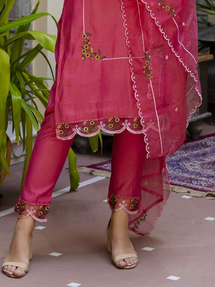 Pink Viscose Roman Silk Embroidery Party Wedding Festival Casual Ready Pant Salwar Kameez