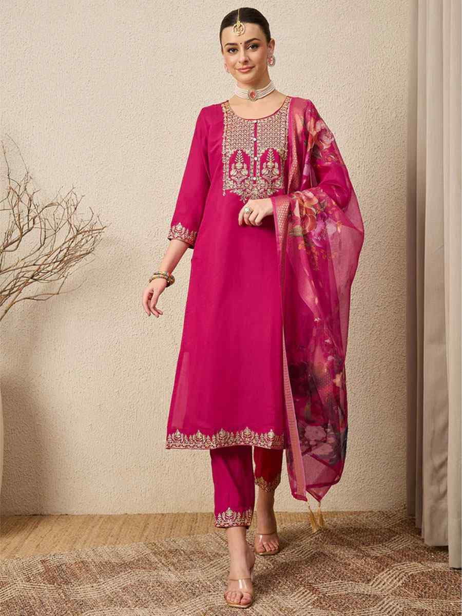 Pink Viscose Roman Silk Embroidery Party Wedding Festival Casual Ready Pant Salwar Kameez
