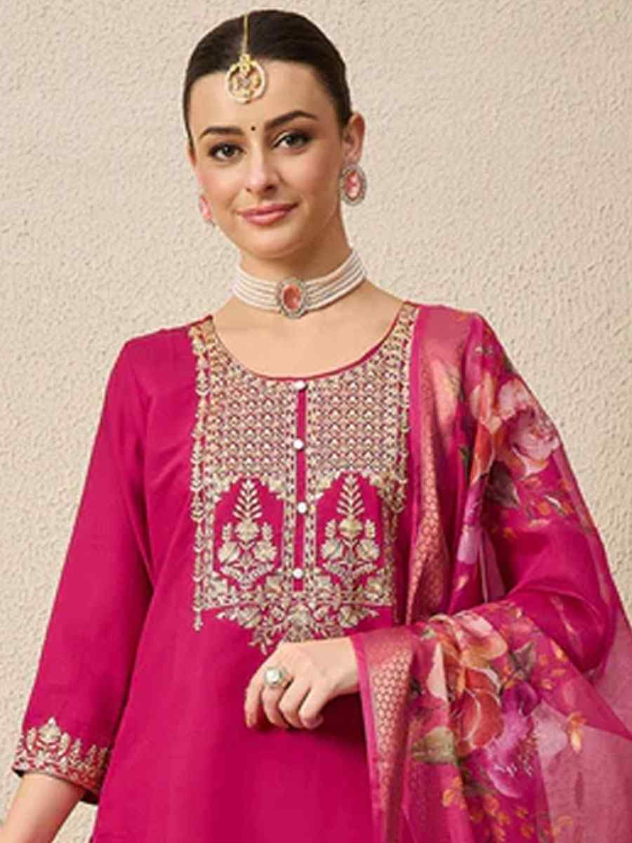 Pink Viscose Roman Silk Embroidery Party Wedding Festival Casual Ready Pant Salwar Kameez
