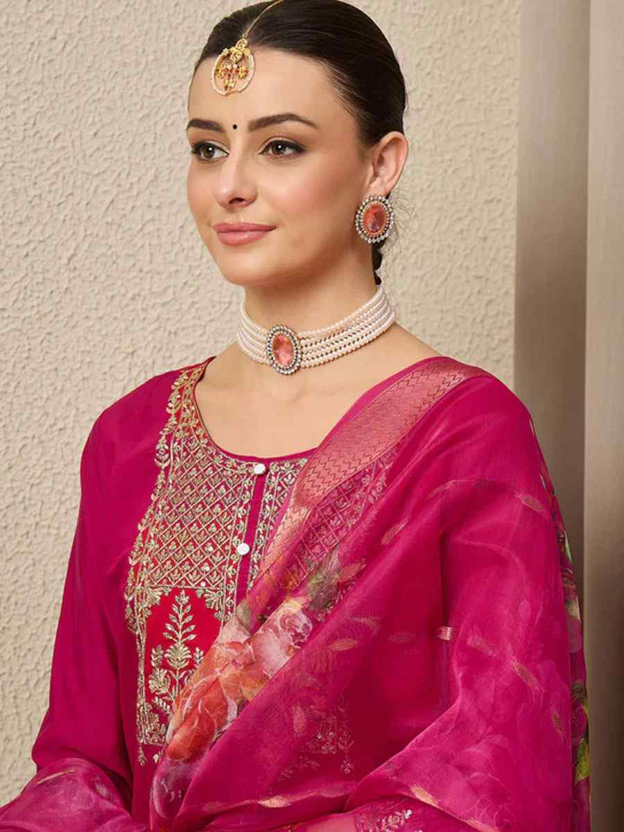 Pink Viscose Roman Silk Embroidery Party Wedding Festival Casual Ready Pant Salwar Kameez