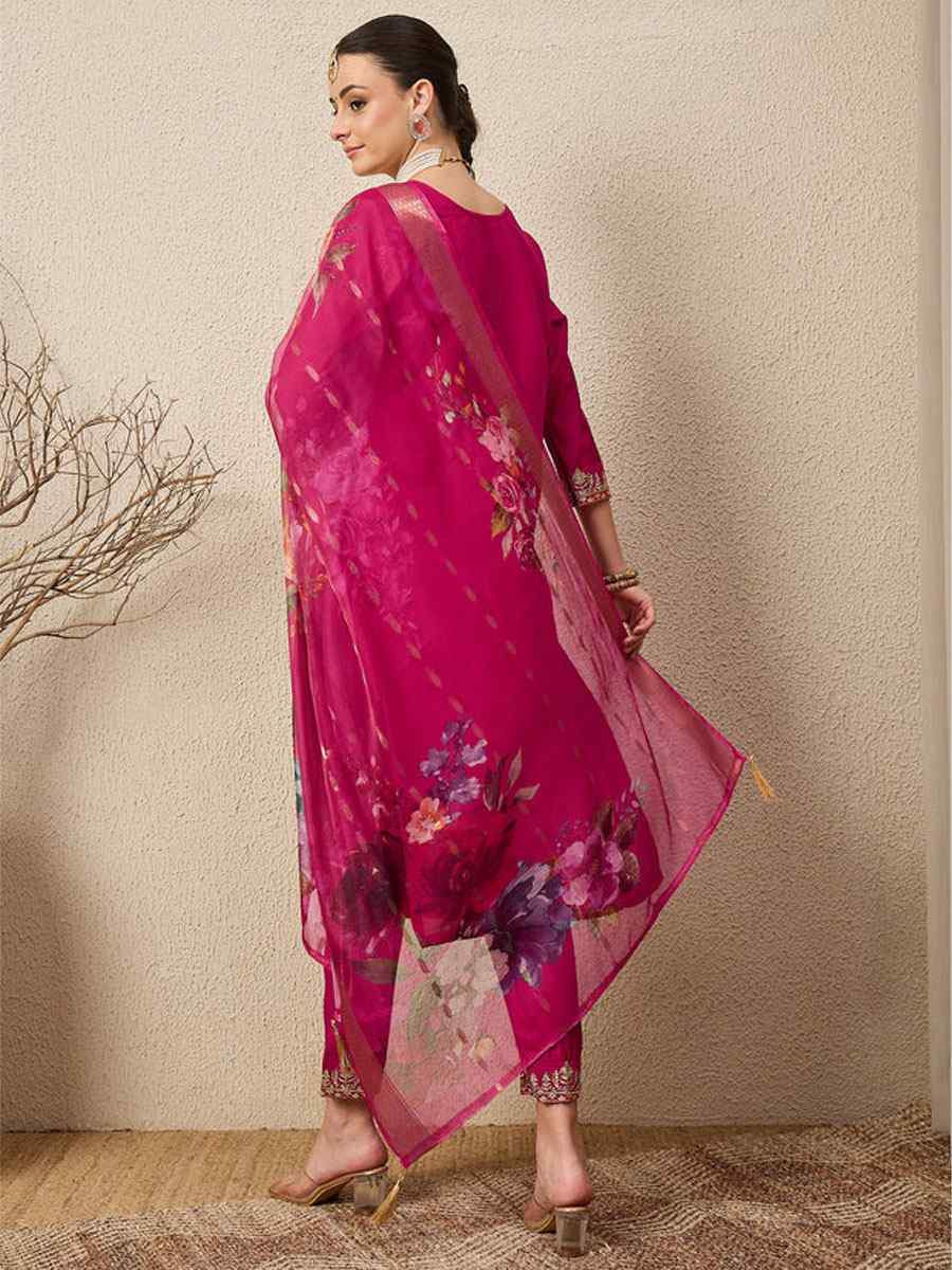 Pink Viscose Roman Silk Embroidery Party Wedding Festival Casual Ready Pant Salwar Kameez