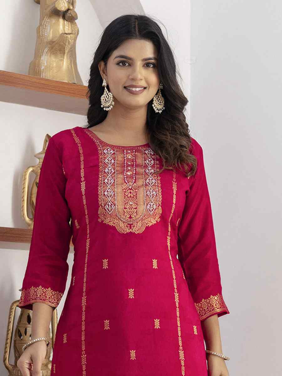 Pink Viscose Self Jacquard Embroidery Party Wedding Festival Casual Ready Pant Salwar Kameez