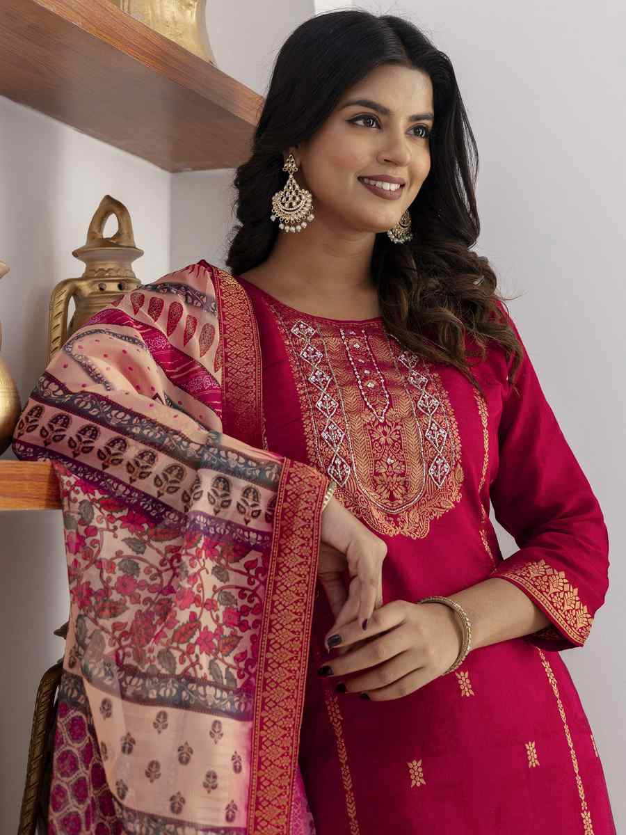 Pink Viscose Self Jacquard Embroidery Party Wedding Festival Casual Ready Pant Salwar Kameez