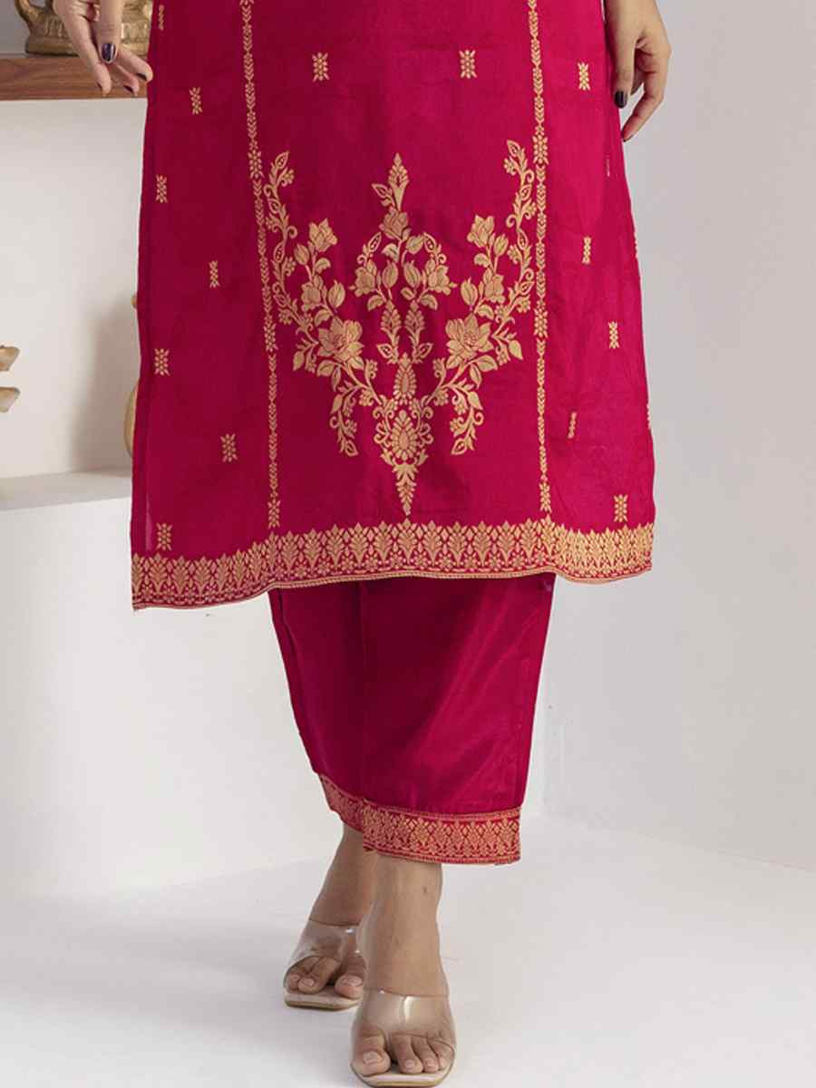 Pink Viscose Self Jacquard Embroidery Party Wedding Festival Casual Ready Pant Salwar Kameez