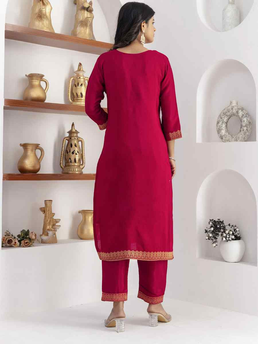 Pink Viscose Self Jacquard Embroidery Party Wedding Festival Casual Ready Pant Salwar Kameez