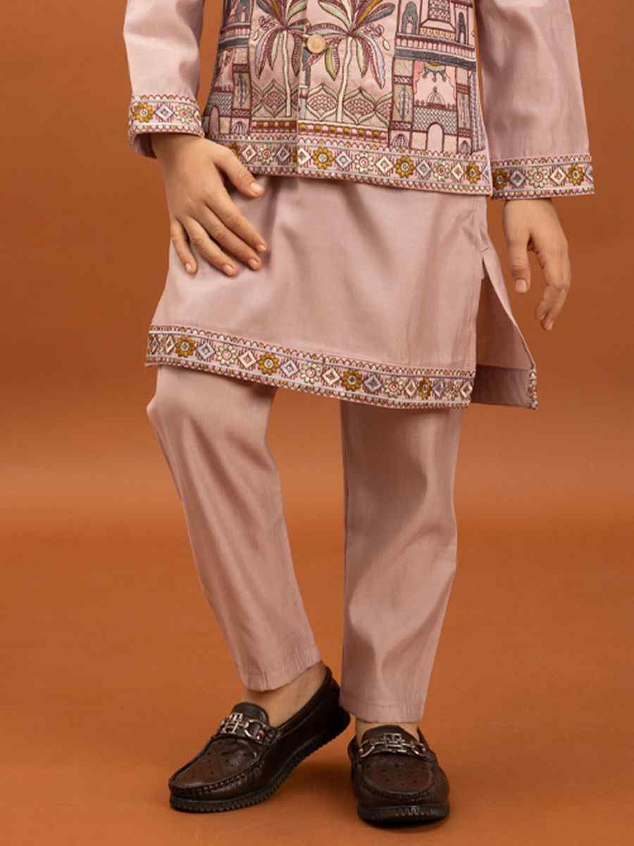 Pink Viscose Silk Embroidery Festival Traditional Kurta Pyjama Boys Wear