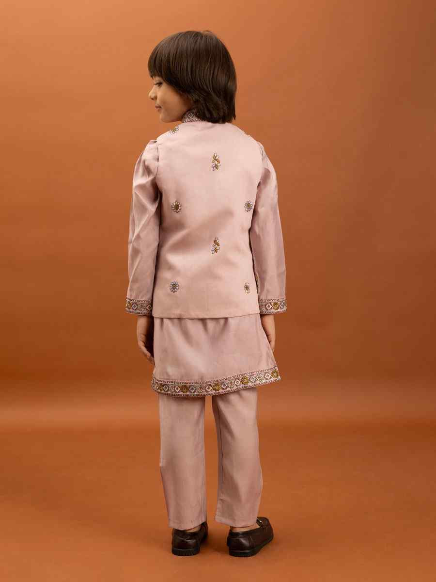 Pink Viscose Silk Embroidery Festival Traditional Kurta Pyjama Boys Wear