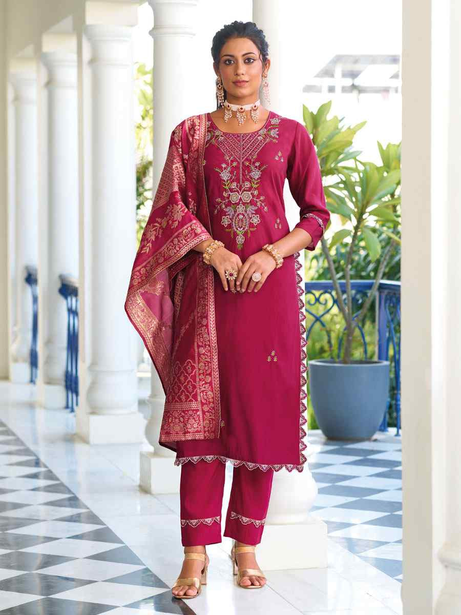 Pink Viscose Silk Embroidery Party Wedding Festival Casual Ready Pant Salwar Kameez