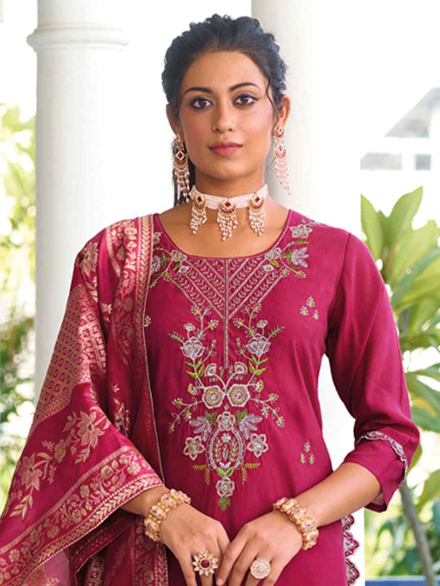 Pink Viscose Silk Embroidery Party Wedding Festival Casual Ready Pant Salwar Kameez