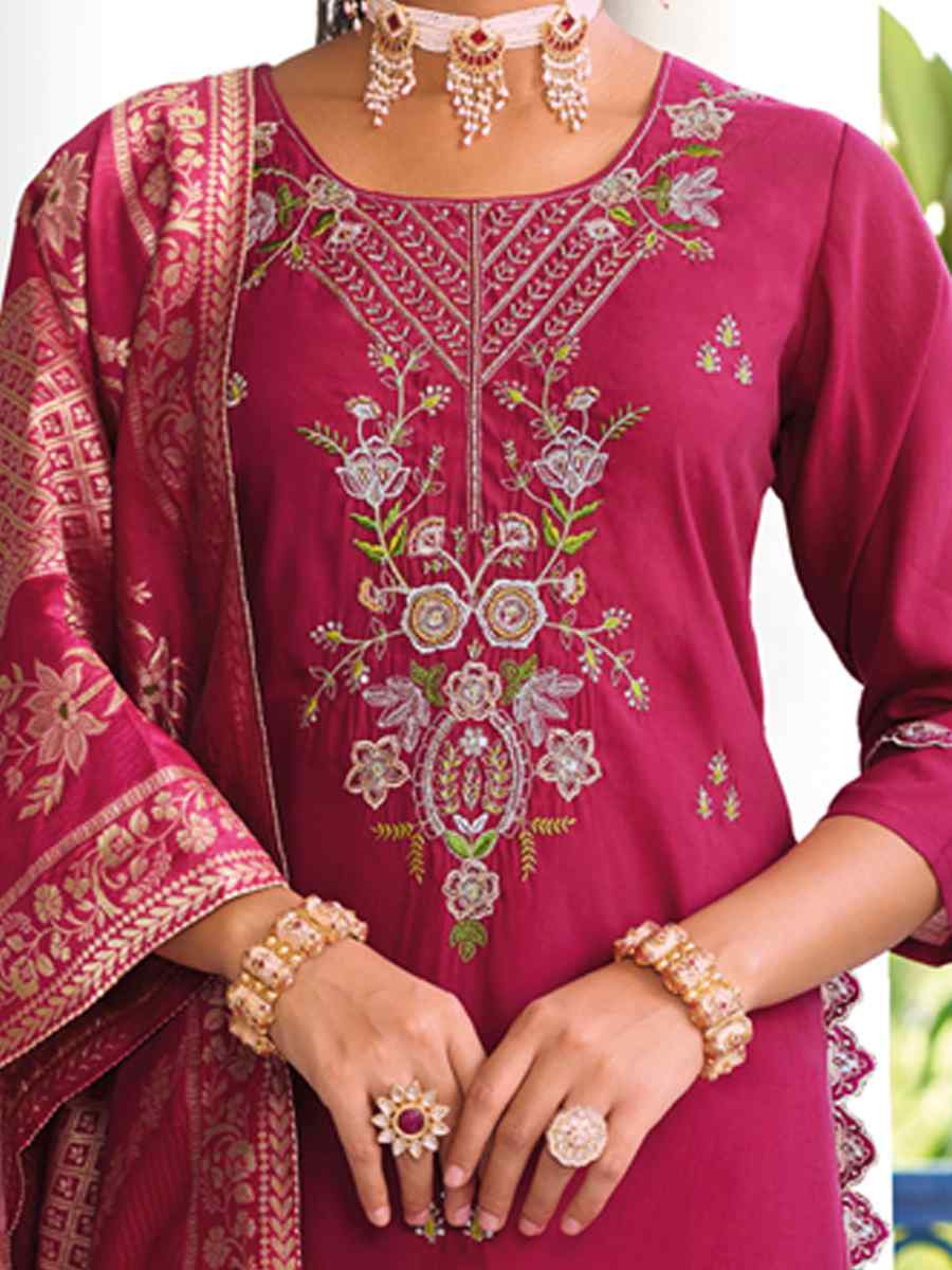 Pink Viscose Silk Embroidery Party Wedding Festival Casual Ready Pant Salwar Kameez