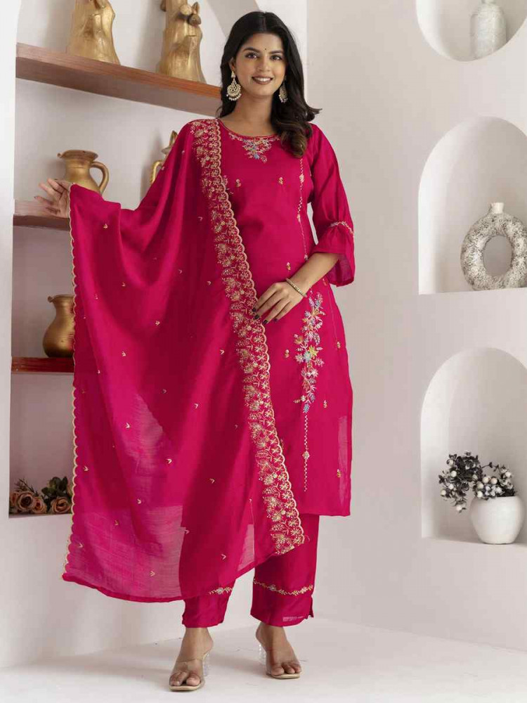 Image of Pink Viscose Silk Embroidery Party Wedding Festival Casual Ready Pant Salwar Kameez