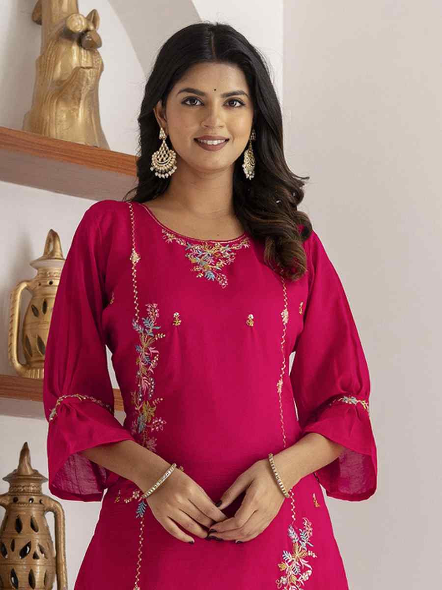 Pink Viscose Silk Embroidery Party Wedding Festival Casual Ready Pant Salwar Kameez