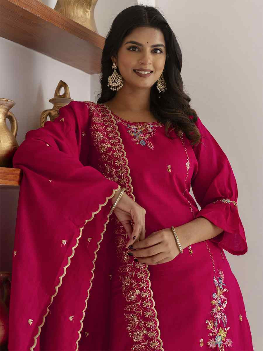 Pink Viscose Silk Embroidery Party Wedding Festival Casual Ready Pant Salwar Kameez