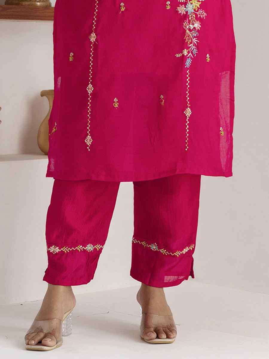 Pink Viscose Silk Embroidery Party Wedding Festival Casual Ready Pant Salwar Kameez