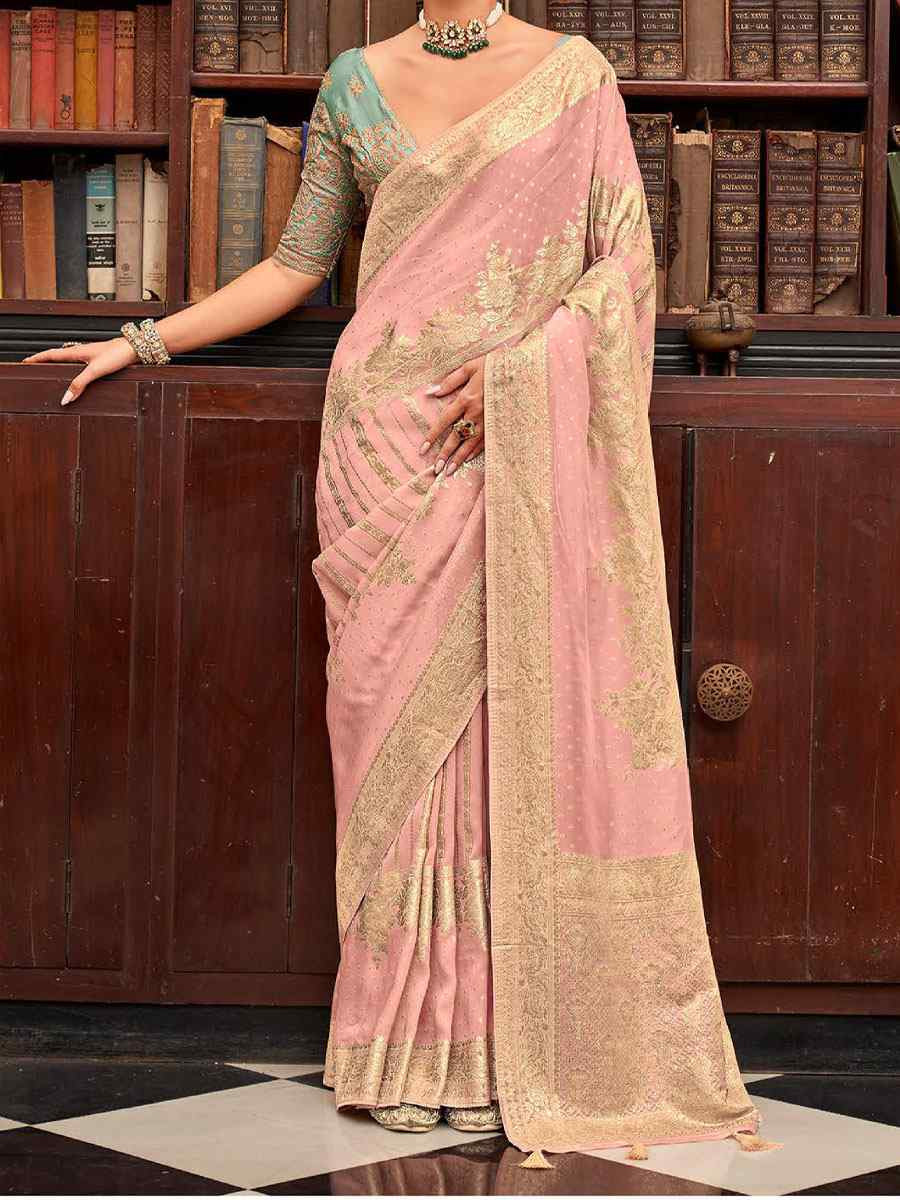 Pink Viscose Silk Handwoven Bridal Reception Festival Wedding Fancy Heavy Border Saree