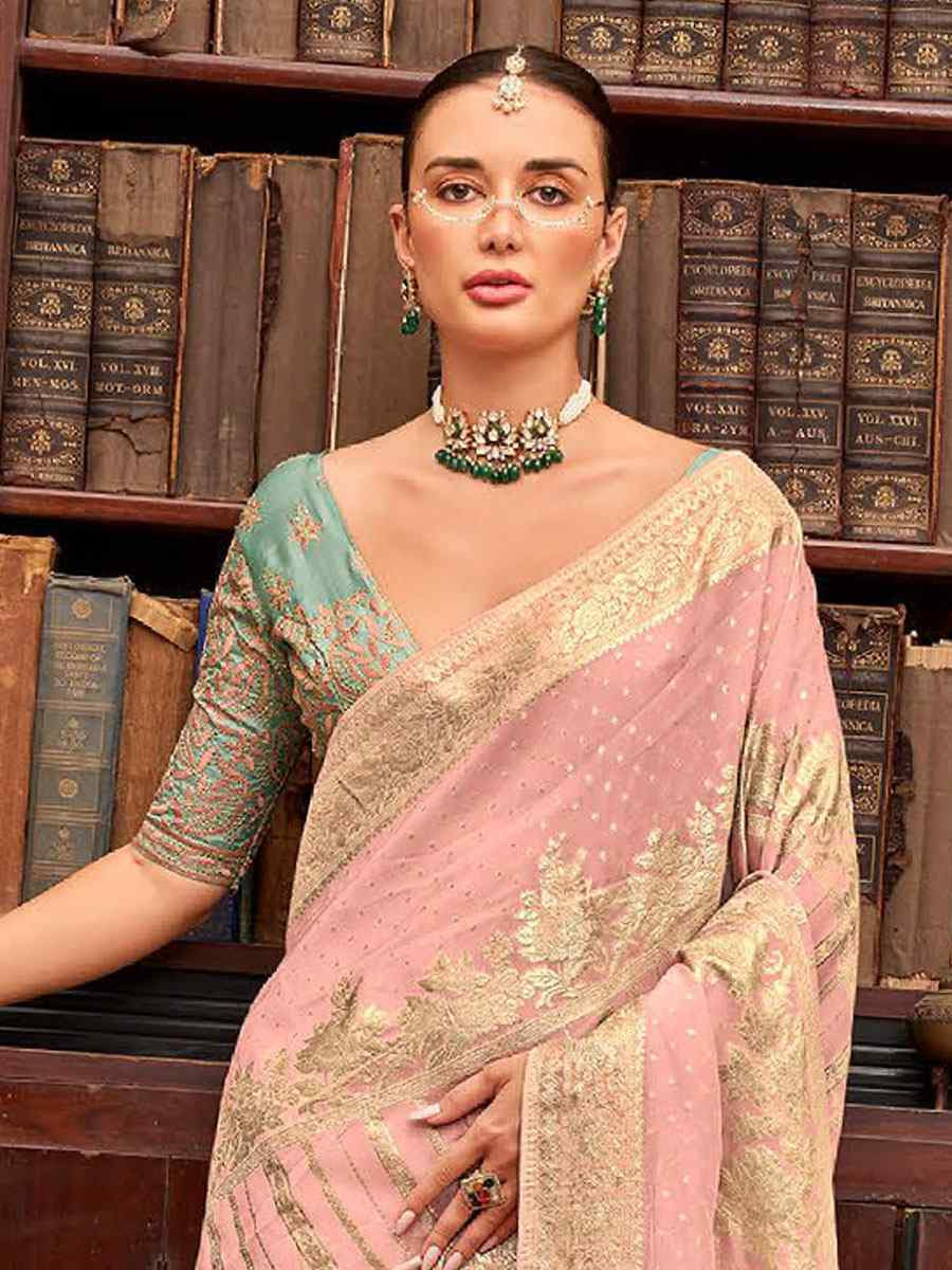 Pink Viscose Silk Handwoven Bridal Reception Festival Wedding Fancy Heavy Border Saree