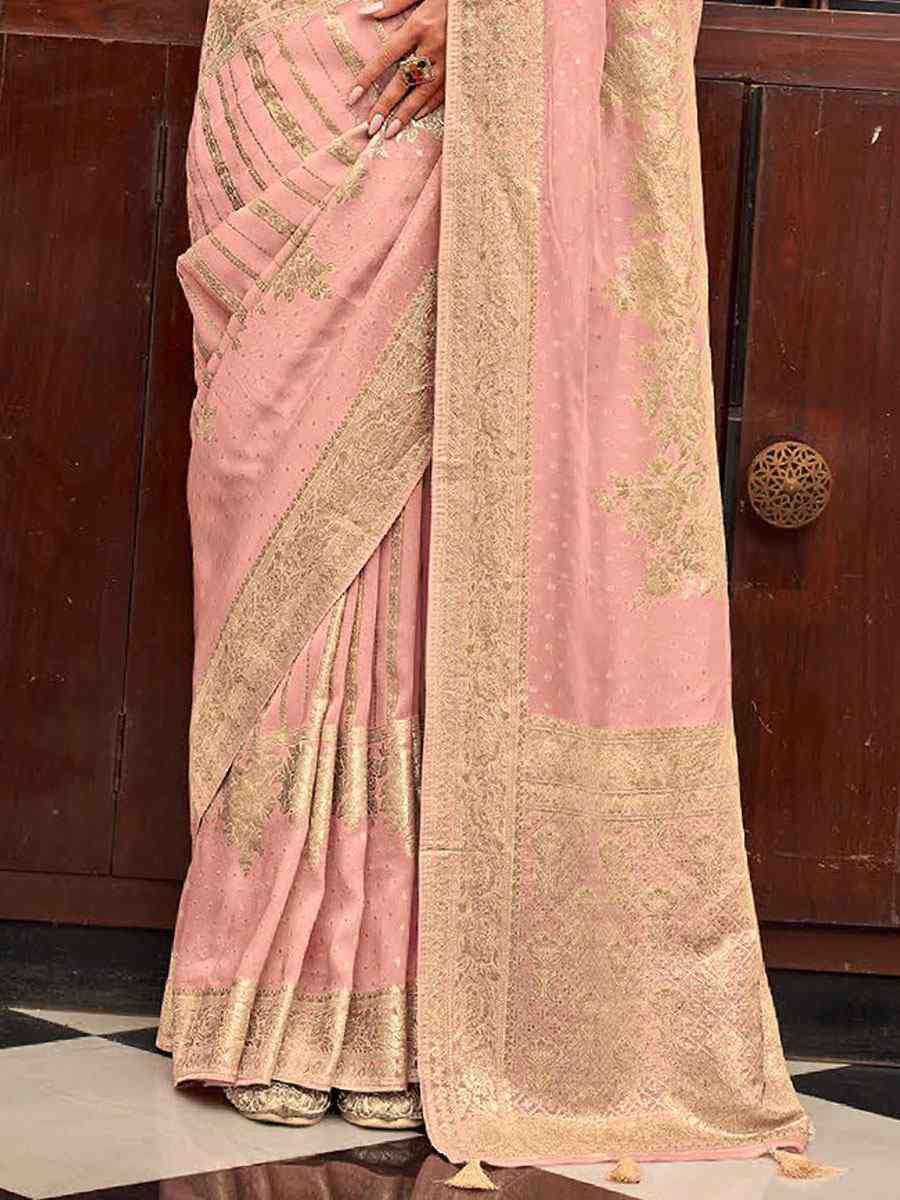 Pink Viscose Silk Handwoven Bridal Reception Festival Wedding Fancy Heavy Border Saree