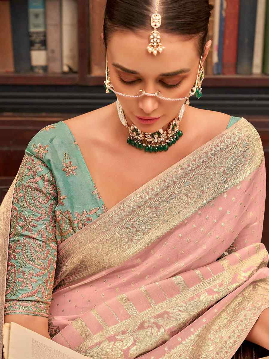 Pink Viscose Silk Handwoven Bridal Reception Festival Wedding Fancy Heavy Border Saree