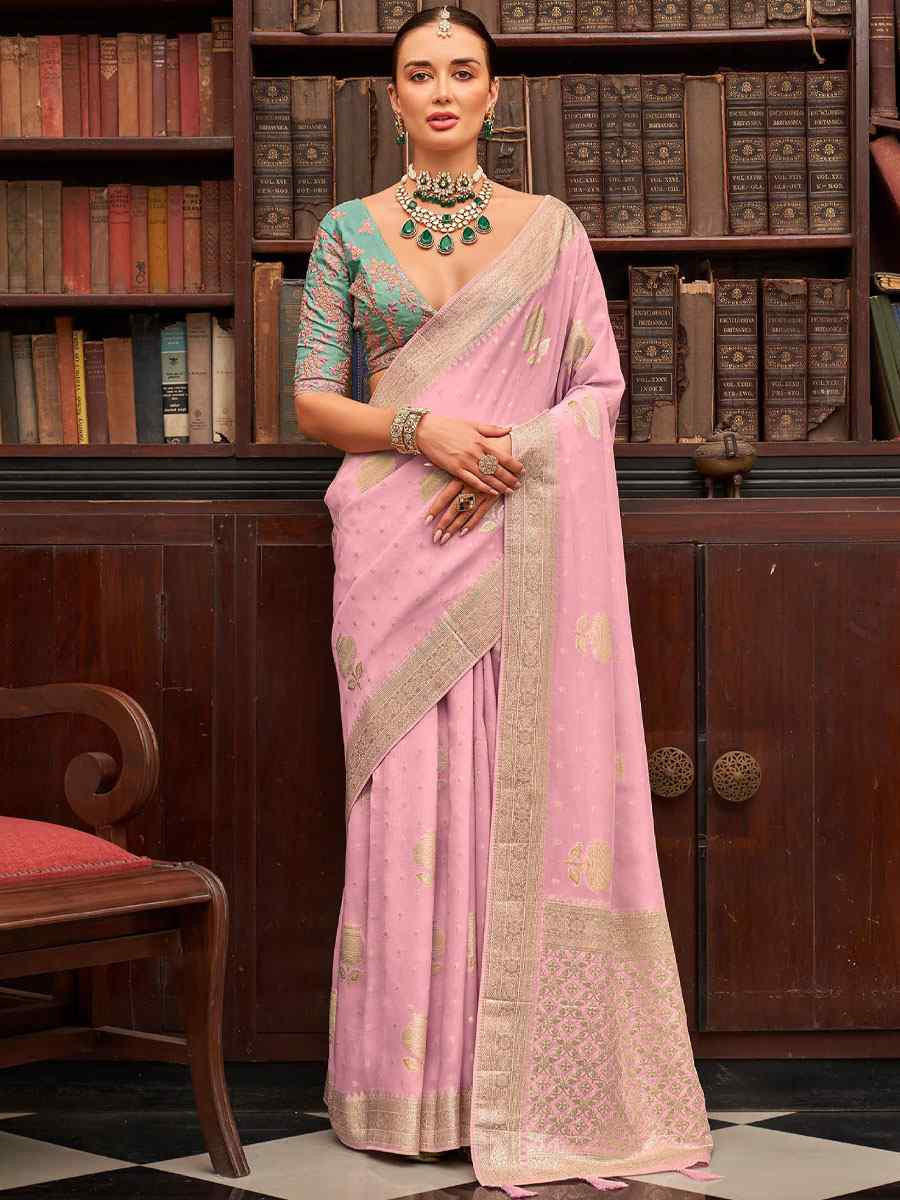 Pink Viscose Silk Handwoven Bridal Reception Festival Wedding Fancy Heavy Border Saree