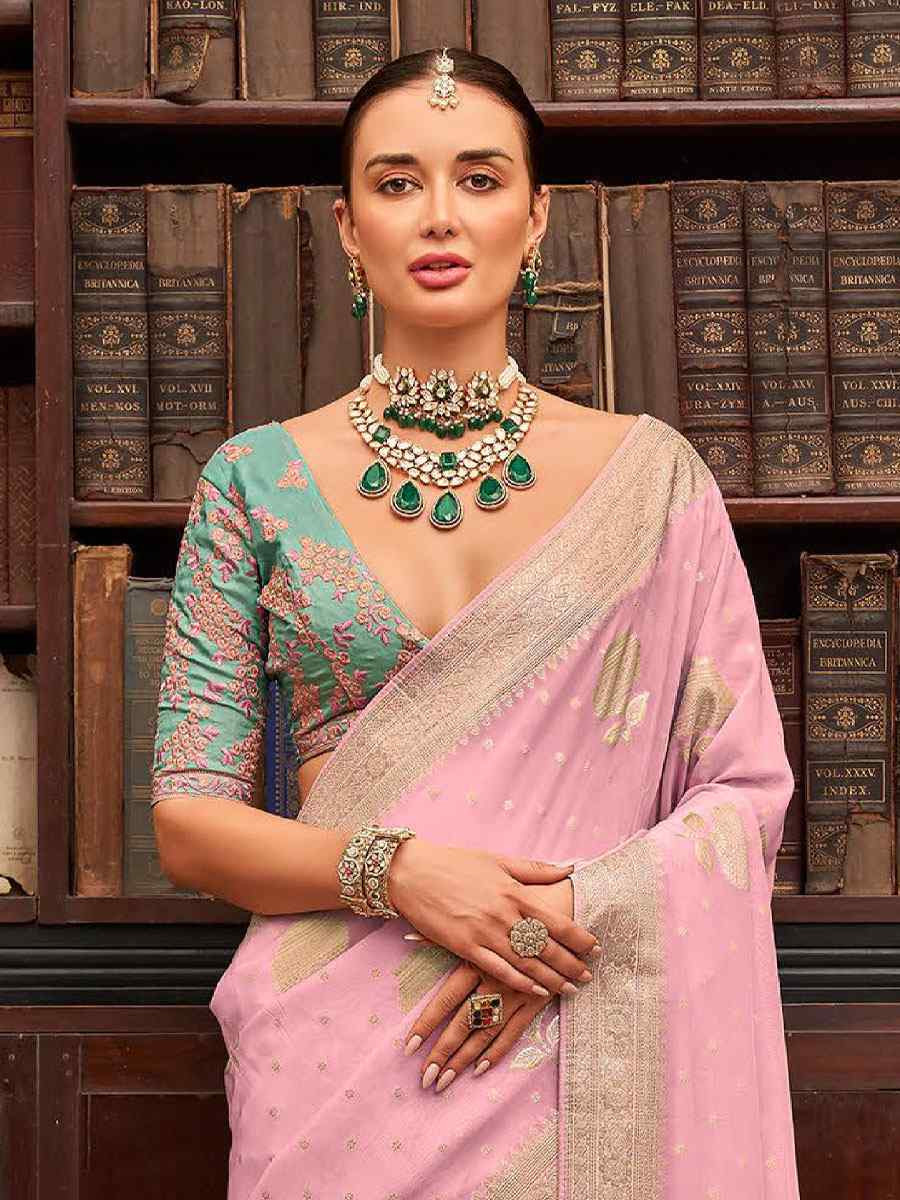 Pink Viscose Silk Handwoven Bridal Reception Festival Wedding Fancy Heavy Border Saree