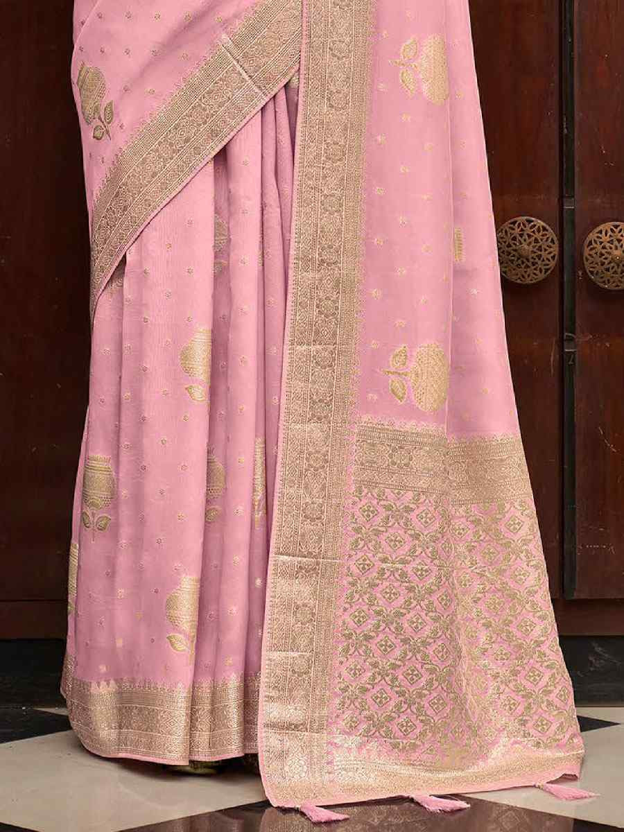 Pink Viscose Silk Handwoven Bridal Reception Festival Wedding Fancy Heavy Border Saree