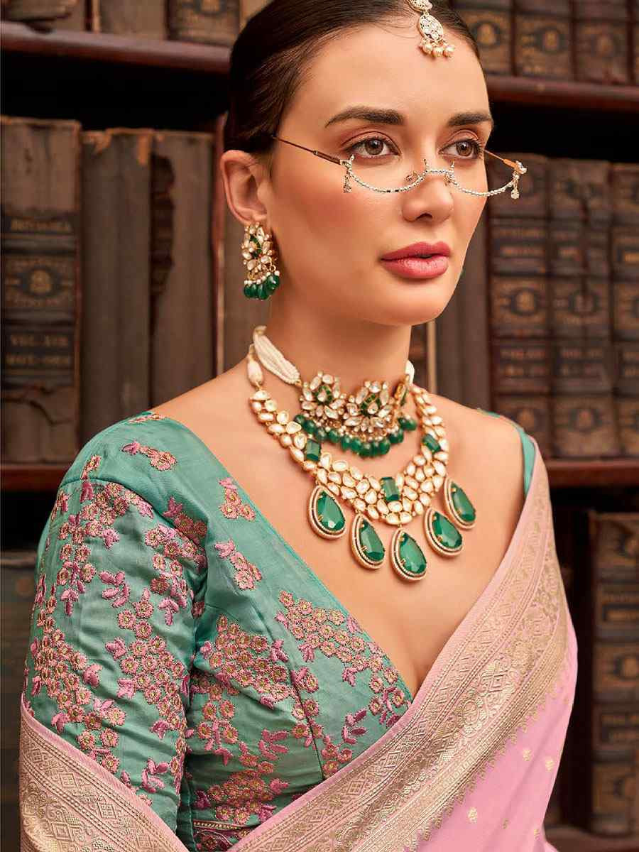 Pink Viscose Silk Handwoven Bridal Reception Festival Wedding Fancy Heavy Border Saree