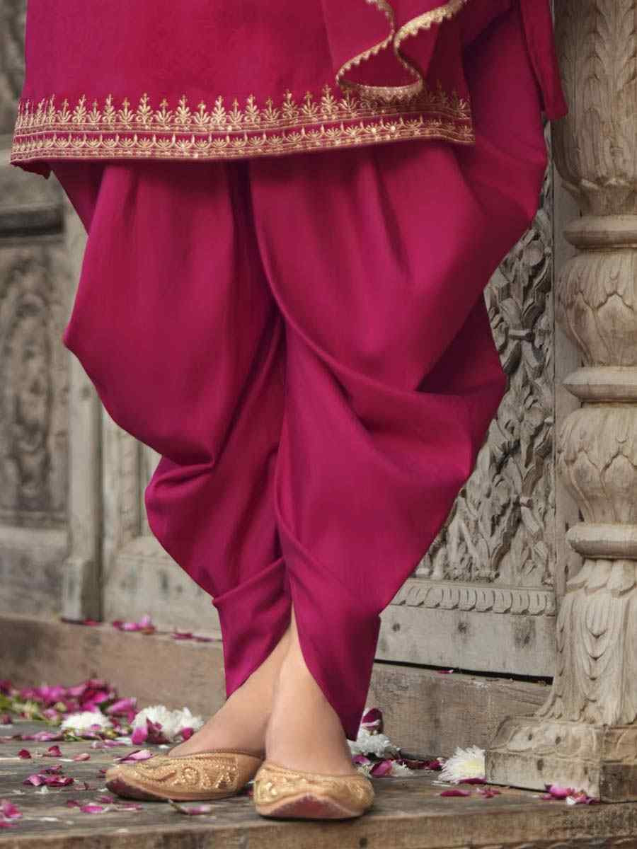 Pink Viscouse Self Jacquard Embroidered Festival Mehendi Ready Doti Pant Salwar Kameez