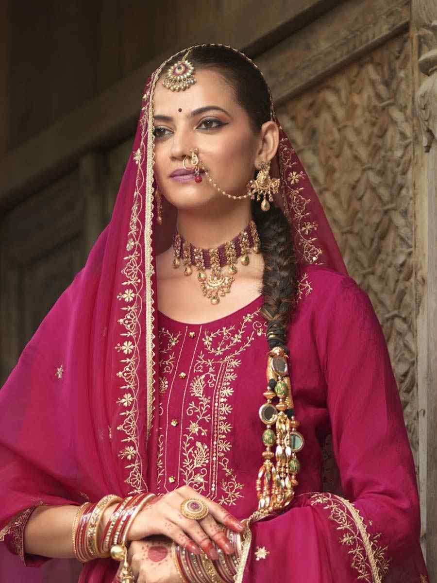 Pink Viscouse Self Jacquard Embroidered Festival Mehendi Ready Doti Pant Salwar Kameez
