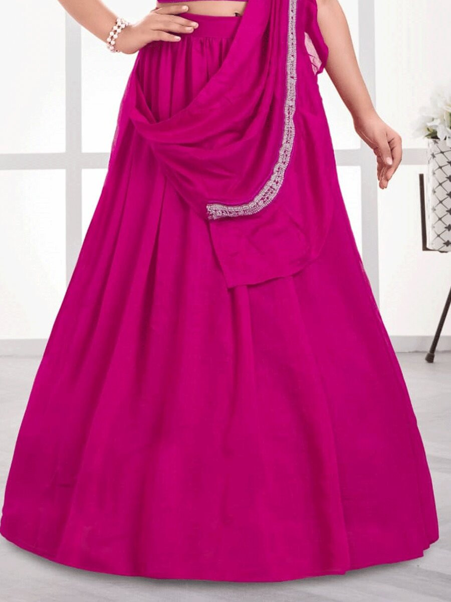 Pink Visitra Silk Embroidered Wedding Festival Party Lehengas Girls Wear