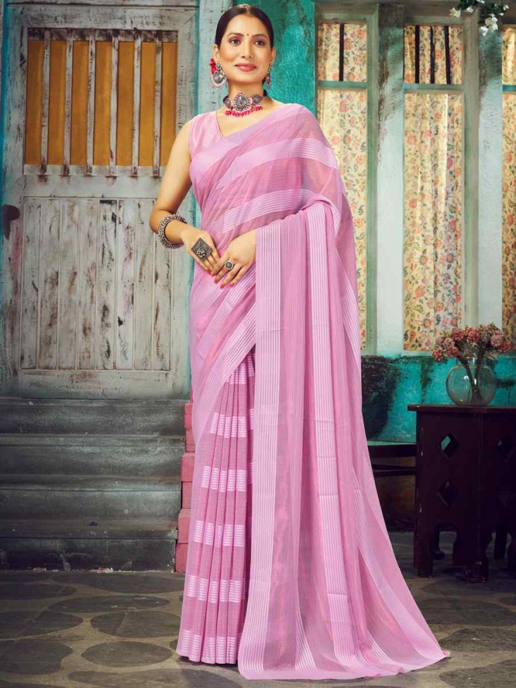 Pink Weightless Patta Plain Festival Party Classic Style Saree