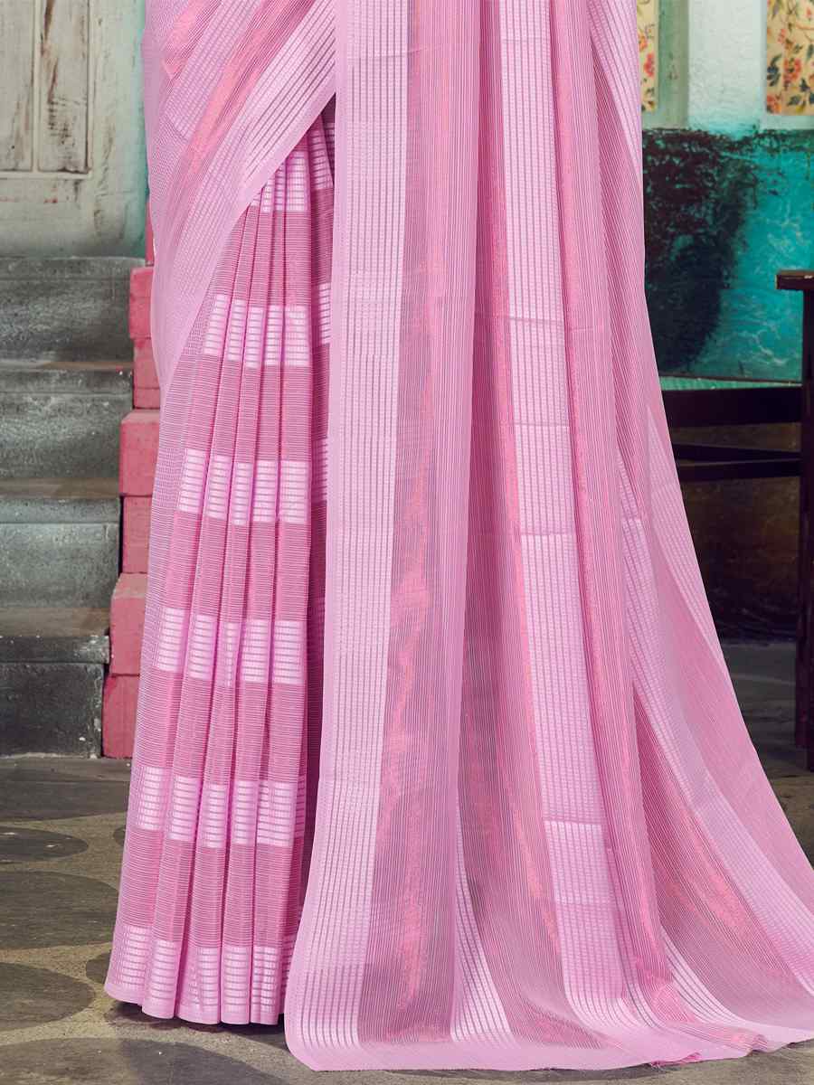 Pink Weightless Patta Plain Festival Party Classic Style Saree