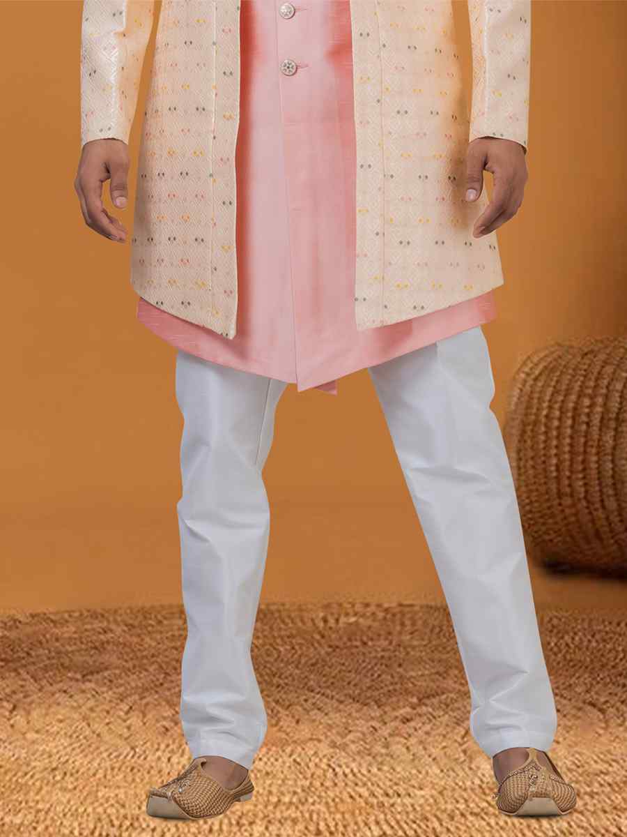 Pinkish Pitch Jacquard Silk Woven Groom Wedding Sherwani