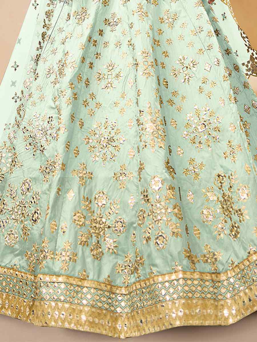 Pista Art Silk Embroidered Bridesmaid Wedding Heavy Border Lehenga Choli