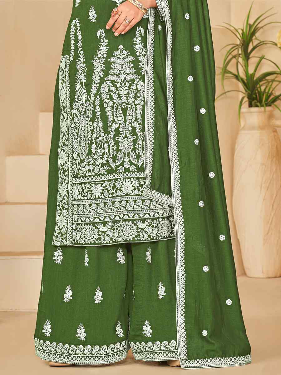 Pista Art Silk Embroidered Festival Wedding Palazzo Pant Salwar Kameez