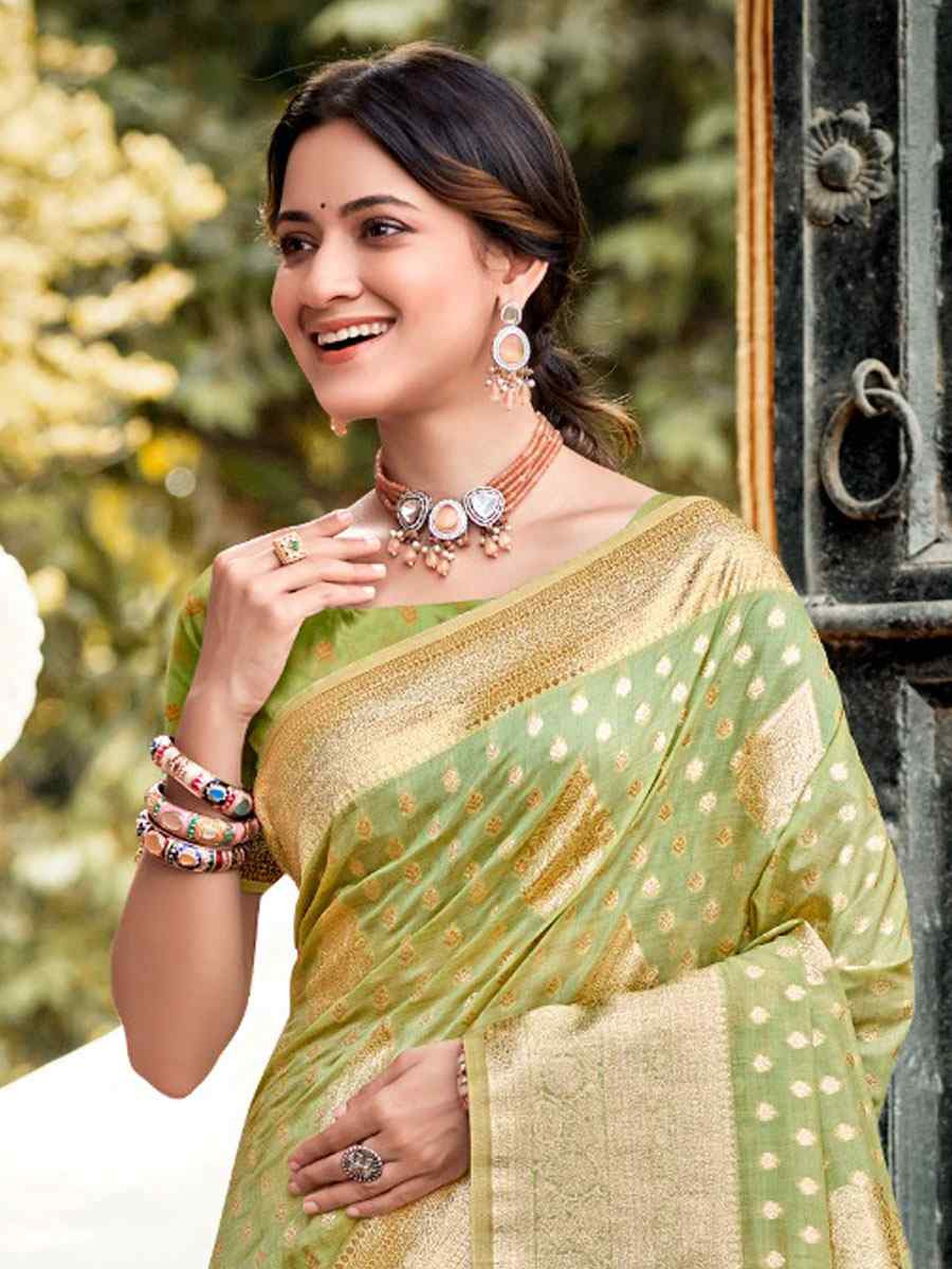 Pista Assam Silk Handwoven Festival Wedding Fancy Heavy Border Saree