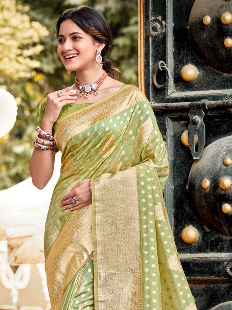 Pista Assam Silk Handwoven Festival Wedding Fancy Heavy Border Saree