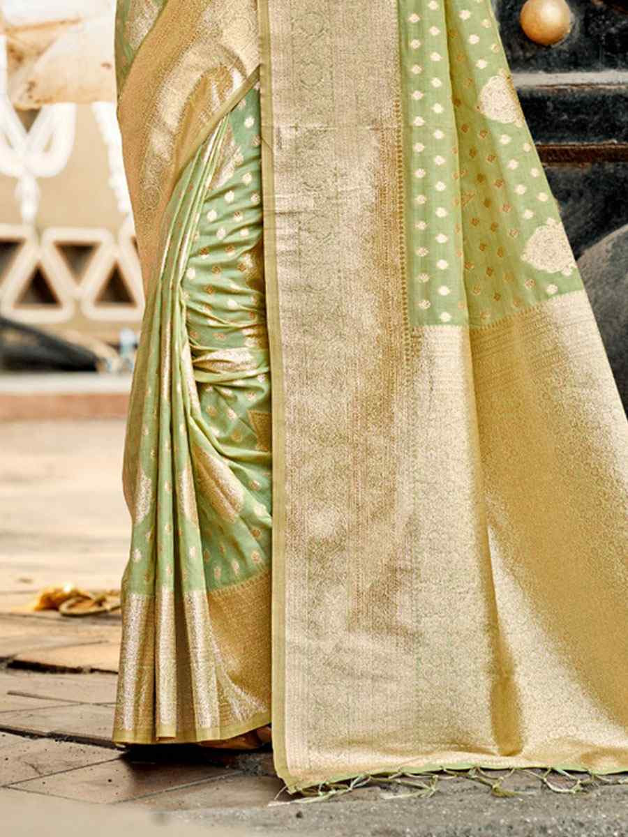 Pista Assam Silk Handwoven Festival Wedding Fancy Heavy Border Saree